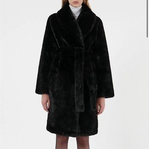Apparis Black Faux Fur Belted Coat